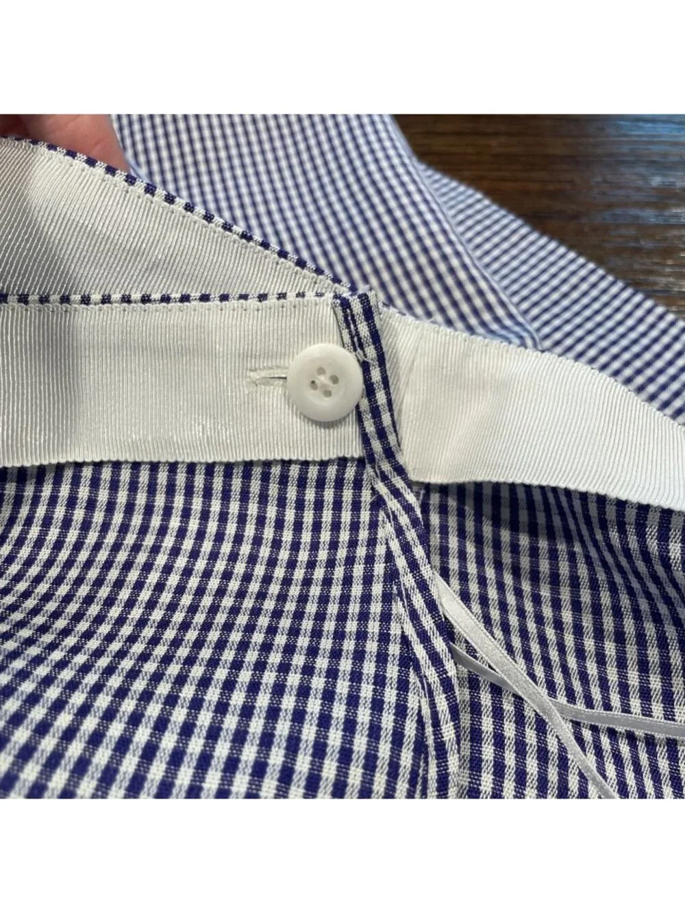 NWT J.Crew Faux Wrap Skirt Sz 6 Blue White Gingham Preppy Coastal Knee Length